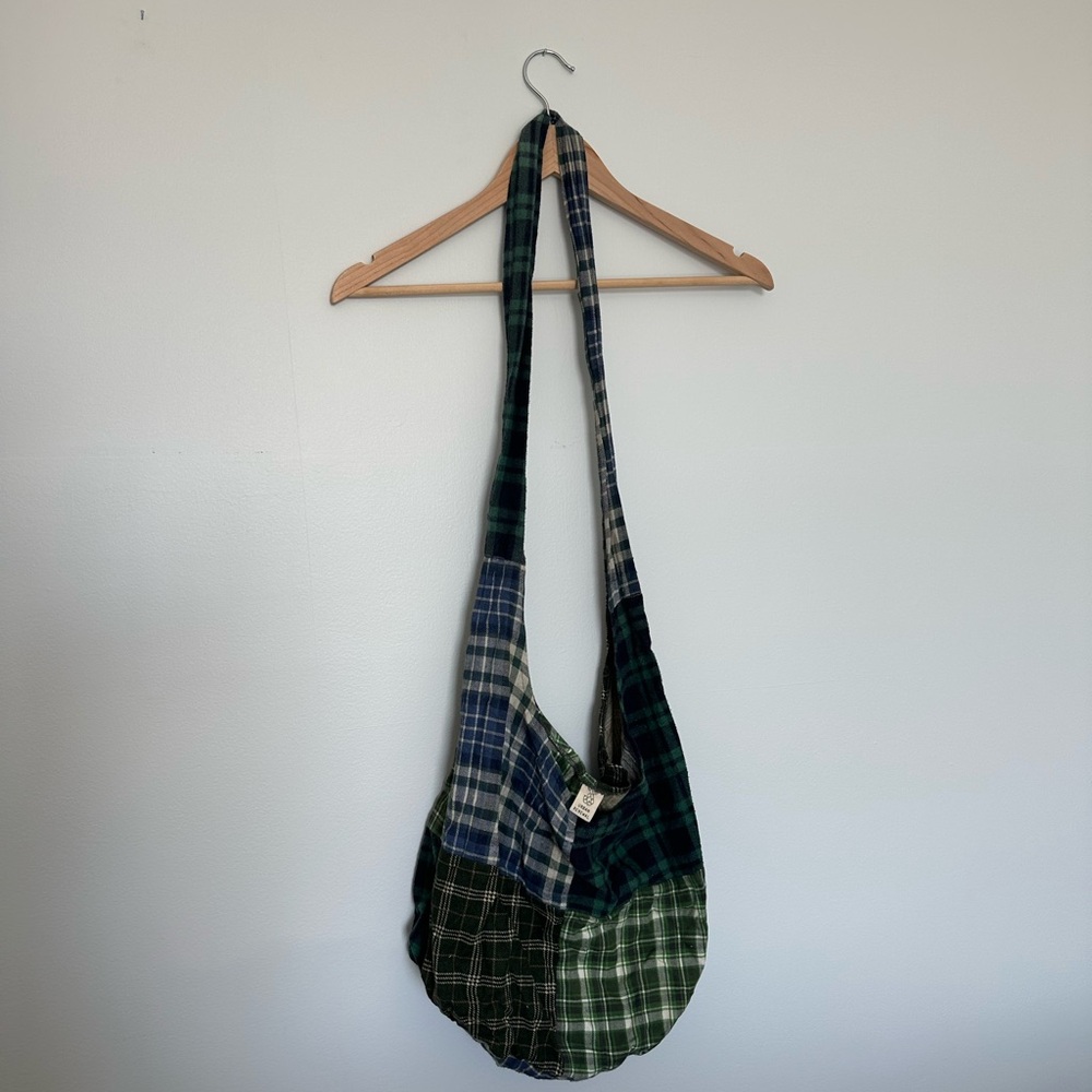 Urban Outfitters Green and Blue Plaid Patchwork Shoulder Bag